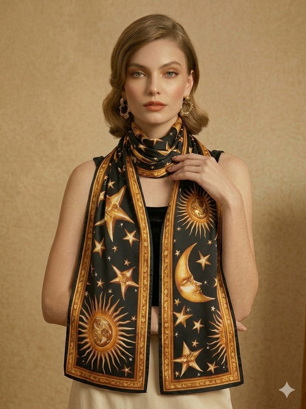 Casca celestial silk black gold scarf